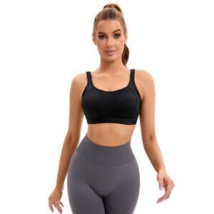 Contrasting Colors Workout Bras Fixed Cup U Back Sports Bras Black
